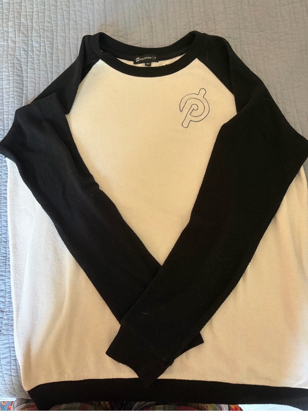 Peloton Black and Cream Raglan Crew Sweater